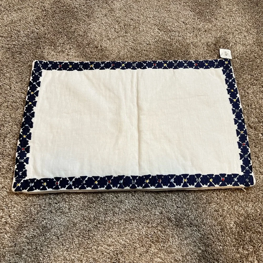 Williams Sonoma Blue White Antique Jaipur Embroidered Lumbar Pillow Cover NEW
